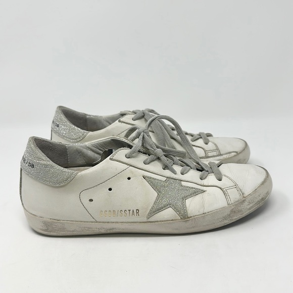 Golden Goose Shoes Golden Goose White Leather And Silver Glitter Superstar Sneakers Poshmark